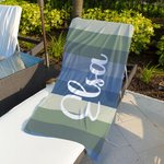 Personlig färgglad klassisk rand överdimensionerad snabbtorkande strandhandduk med namn reseförnödenheter sommar semester festgåva för familj vänner