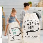 Personalised Wash Me Large Capacity Canvas Laundry Bags with Text Daily Necessities Back to School Birthday Gift for Students Friends