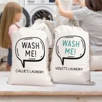 Personalised Wash Me Large Capacity Canvas Laundry Bags with Text Daily Necessities Back to School Birthday Gift for Students Friends