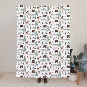 Personalisierte Woodland Tier Baby Empfangsdecke mit Namen Foto Prop Geburtstag Baby Dusche Vollmond Hundert Tage Geschenk für Neugeborene