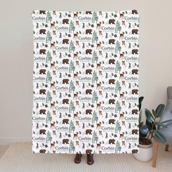 Coperta di ricezione personalizzata con animali del bosco e nome con foto-provocazione Compleanno Baby Shower Luna piena Regalo dei cento giorni per i neonati