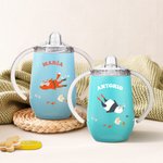 Vaso con pajita personalizado con nombre y asa aislante de 295 ml con diseño de animales submarinos regalo de cumpleaños para niños