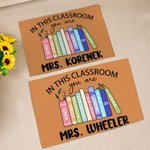Gepersonaliseerde boekbladelementen antislip deurmat met tekst Klaslokaaldecoratie Terug naar school-cadeau voor leraren
