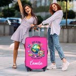 Personalized Just A Girl Airplane Earth Luggage Protective Cover Fits 18-32 Inches Suitcase with Name Travel Accessories Birthday Gift for Girls