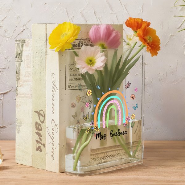 Personalised Thank You for Helping Me Grow Clear Book Vase with Name Room Decor Teacher's Day Appreciation Gift for Teachers Book Lovers