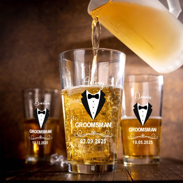 Mug en verre à bière avec nom et date pour les garçons d'honneur Cadeau d'anniversaire de mariage pour les garçons d'honneur