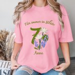 Personalisiertes Geburtsblume T-Shirt mit Namen unt Text Alltagsoutfit Jahrestag Geburtstag Geschenk für Damen