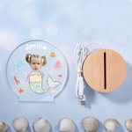 Personalised Face Photo Fantasy Mermaid LED Night Light with Name and Wooden Base Nursery Decor Birthday Gift for Girls