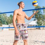 Personalised Face Photo Stripe Palm Leaf Quick Dry Swim Trunks with Mesh Brief Hawaii Party Beach Essential Holiday Gift for Dad Grandpa Men