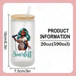 Personalised Stylish Cartoon Barber Name 20 oz Frosted Clear Glass Cup with Lid and Straw Salon Opening Birthday Gift for Hairdresser Friends