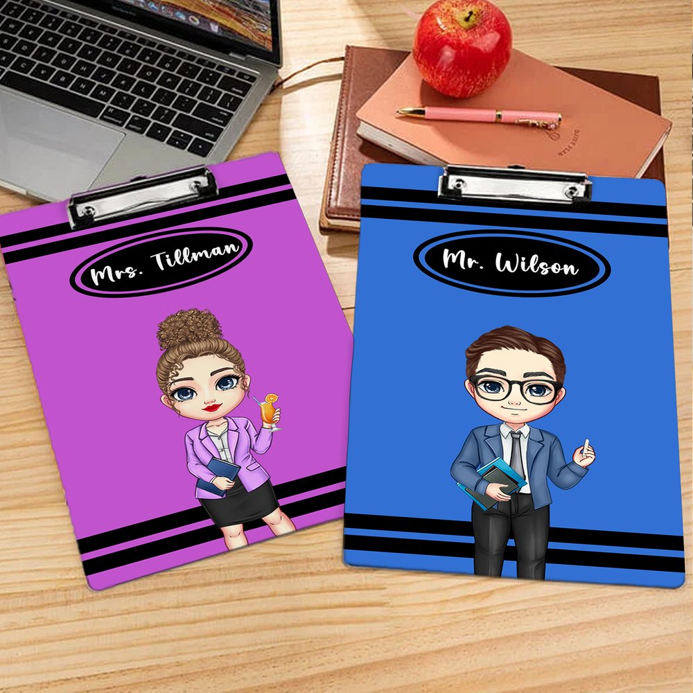 Gepersonaliseerd Cartoon Karakter Leraar Afbeelding Hangende Tekst Klembord  met Laag Profiel Clip Terug naar School Waardering Gift voor Leraar - CALLIE, image size:1000x1000