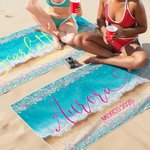 Toalla de playa de gran tamaño y secado rápido con purpurina personalizada con nombre y texto Regalo de vacaciones en la playa y fiesta en la piscina para mujer