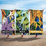 Personalized Tropical Vibe Summer Floral Quick Dry Oversized Beach Towel with Name Summer Vacation Beach Party Birthday Gift for Women Girls