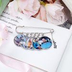 Gepersonaliseerde 1-5 foto's Lapel Broche Pin met naam hanger Engagement Wedding Gift voor bruidegom vader