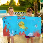 Personalizzato Multicolore Cute Diving Animals Quick Dry Beach Towel con nome Accessori da spiaggia Regalo di compleanno estivo per bambini