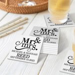 Personalised Mr. & Mrs. Set of 4 Square Ceramic Coasters with Name and Date Wedding Engagement Gift for Newlyweds Couple