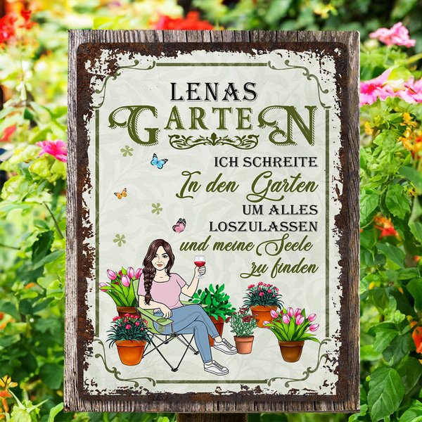 Personalisiertes Vertikales Retro Garten Cartoon Charakter Metallschild mit Namen Gartendeko Geburtstag Geschenk für Oma Mama Gartenliebhaber