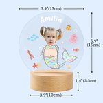 Personalised Face Photo Fantasy Mermaid LED Night Light with Name and Wooden Base Nursery Decor Birthday Gift for Girls