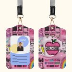 Personalized Apple Crayon Teacher PU Leather ID Badge Holder with Name and Lanyard Back to School Teacher's Day Appreciation Gift for Teacher