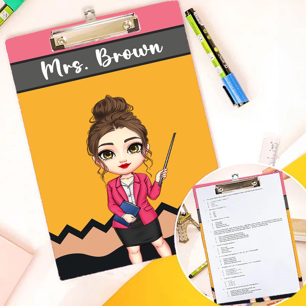 Gepersonaliseerd Cartoon Karakter Leraar Afbeelding Hangende Tekst Klembord  met Laag Profiel Clip Terug naar School Waardering Gift voor Leraar - CALLIE, image size:1000x1000