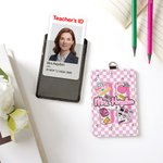 Personalized Cute Apple Pencil Initial PU Leather ID Badge Holder with Text Back to School Teacher's Day Appreciation Gift for Teacher