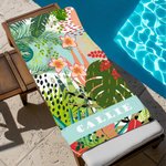 Personalized Tropical Vibe Summer Floral Quick Dry Oversized Beach Towel with Name Summer Vacation Beach Party Birthday Gift for Women Girls