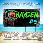 Personalised Graffiti Basketball Oversized Quick Dry Beach Towel with Name and Number Beach Party Game Day Birthday Gift for Basketball Lover
