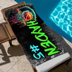 Personalised Graffiti Basketball Oversized Quick Dry Beach Towel with Name and Number Beach Party Game Day Birthday Gift for Basketball Lover
