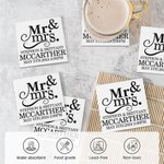 Personalised Mr. & Mrs. Set of 4 Square Ceramic Coasters with Name and Date Wedding Engagement Gift for Newlyweds Couple