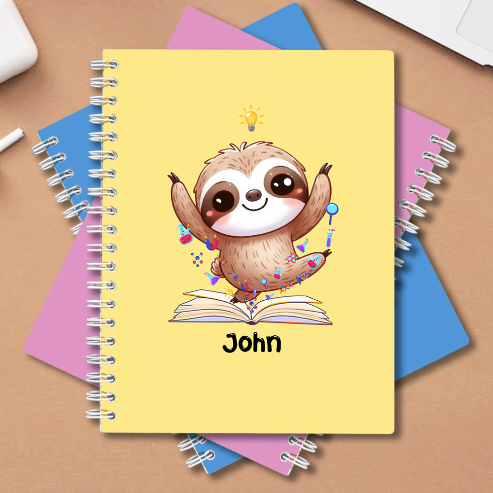 Cahier A5 Personnalisé avec Nom et Motif d'Animal Carnet à Spirales Cadeau Anniversaire Rentrée Scolaire pour Enfant Élève