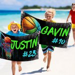 Personalised Graffiti Basketball Oversized Quick Dry Beach Towel with Name and Number Beach Party Game Day Birthday Gift for Basketball Lover