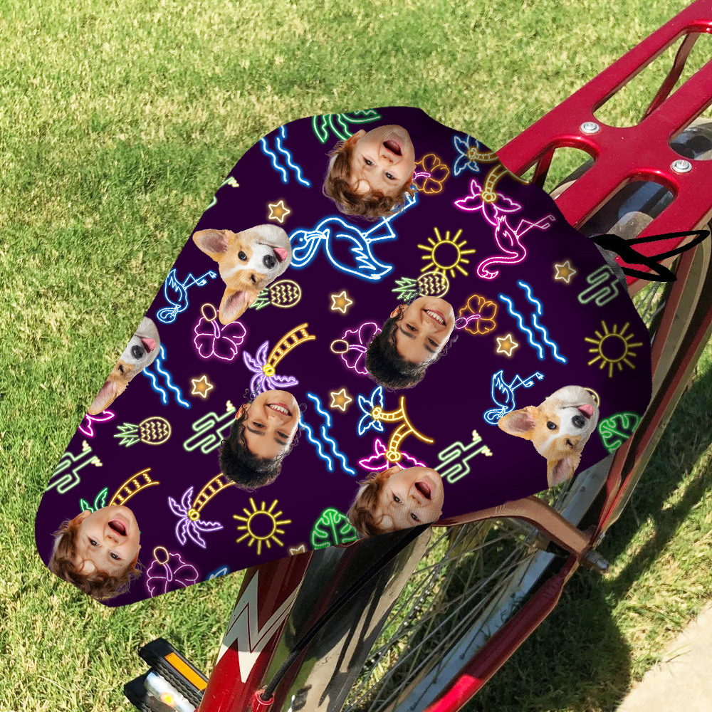 Housse de siège de vélo ajustable personnalisée 1-3 photos de visage motif fluorescent Cadeau d'anniversaire pour les passionnés de cyclisme