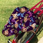 Personalized 1-3 Face Photos Fluorescent Pattern Adjustable Bicycle Seat Cover Birthday Anniversary Gift for Cycling Enthusiasts
