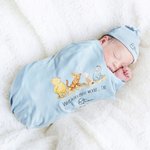 Personnalisé Classique Winnie l'Ourson 100% coton Chapeau Romper Couverture avec nom et boîte cadeau Cadeau de douche de bébé pour nouveau-né nouveaux parents