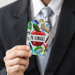 Personalized Apple Crayon Teacher PU Leather ID Badge Holder with Name and Lanyard Back to School Teacher's Day Appreciation Gift for Teacher