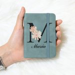 Cuaderno de bolsillo personalizada cuero de PU A7 con inicial floral y nombre accesorio de viaje regalo de fiestas para oficinistas y profesores