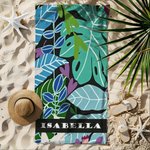 Personalized Tropical Vibe Summer Floral Quick Dry Oversized Beach Towel with Name Summer Vacation Beach Party Birthday Gift for Women Girls