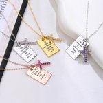 Personalised Birthstone Cross Psalm Bible Verse Necklace Dainty Jewellery Birthday Religious Baptism Gift for Women Christians Kids