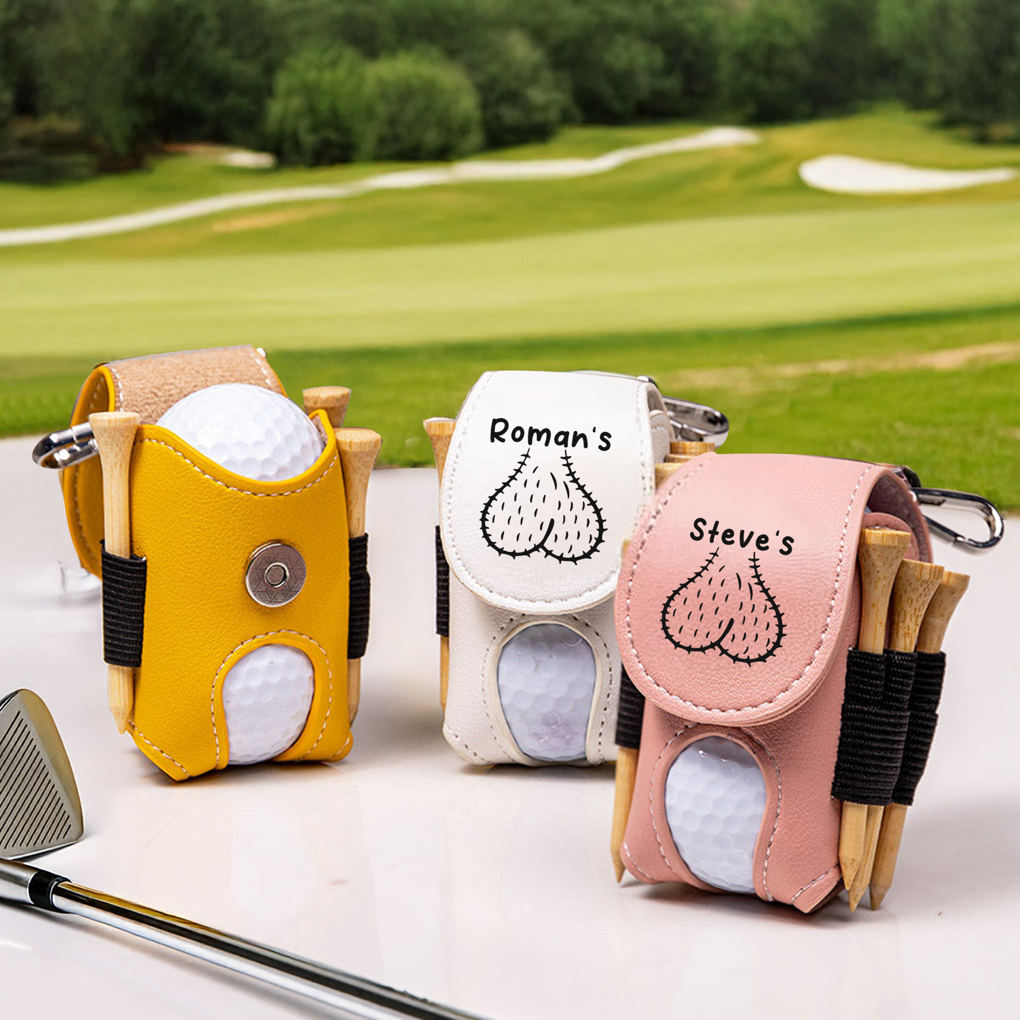 Sac à balles de golf en cuir PU multicolore avec nom Accessoires de sport Cadeau d'anniversaire pour ami amateur de golf
