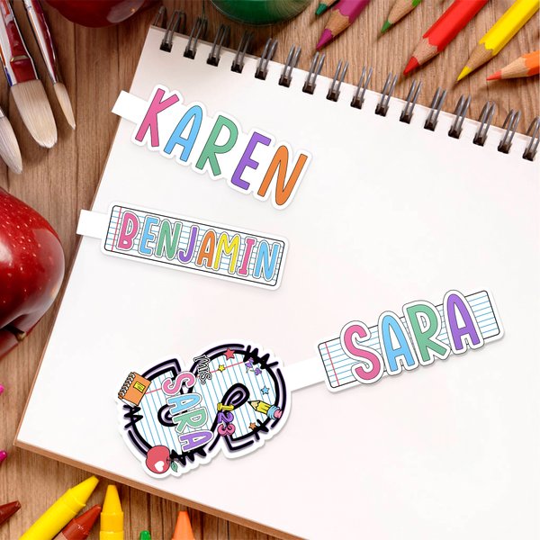 Personalised Doodle Art Name Apple Pencil Magnetic Bookmark Clips Graduation Back to School Gift for Teacher Book Lover