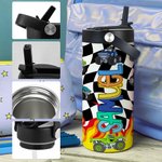 Bottiglia d'acqua per bambini isolata in acciaio inossidabile con manico e cannuccia Regalo di ritorno a scuola per ragazzi e ragazze