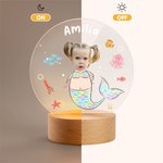 Personalised Face Photo Fantasy Mermaid LED Night Light with Name and Wooden Base Nursery Decor Birthday Gift for Girls