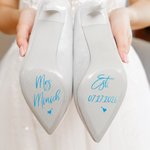 Personalisierte wasserdichte Frau Herz Hochzeit Schuhe Aufkleber mit Text und Datum High Heel Decal Hochzeit Jahrestag Geschenk für Braut Brautjungfern