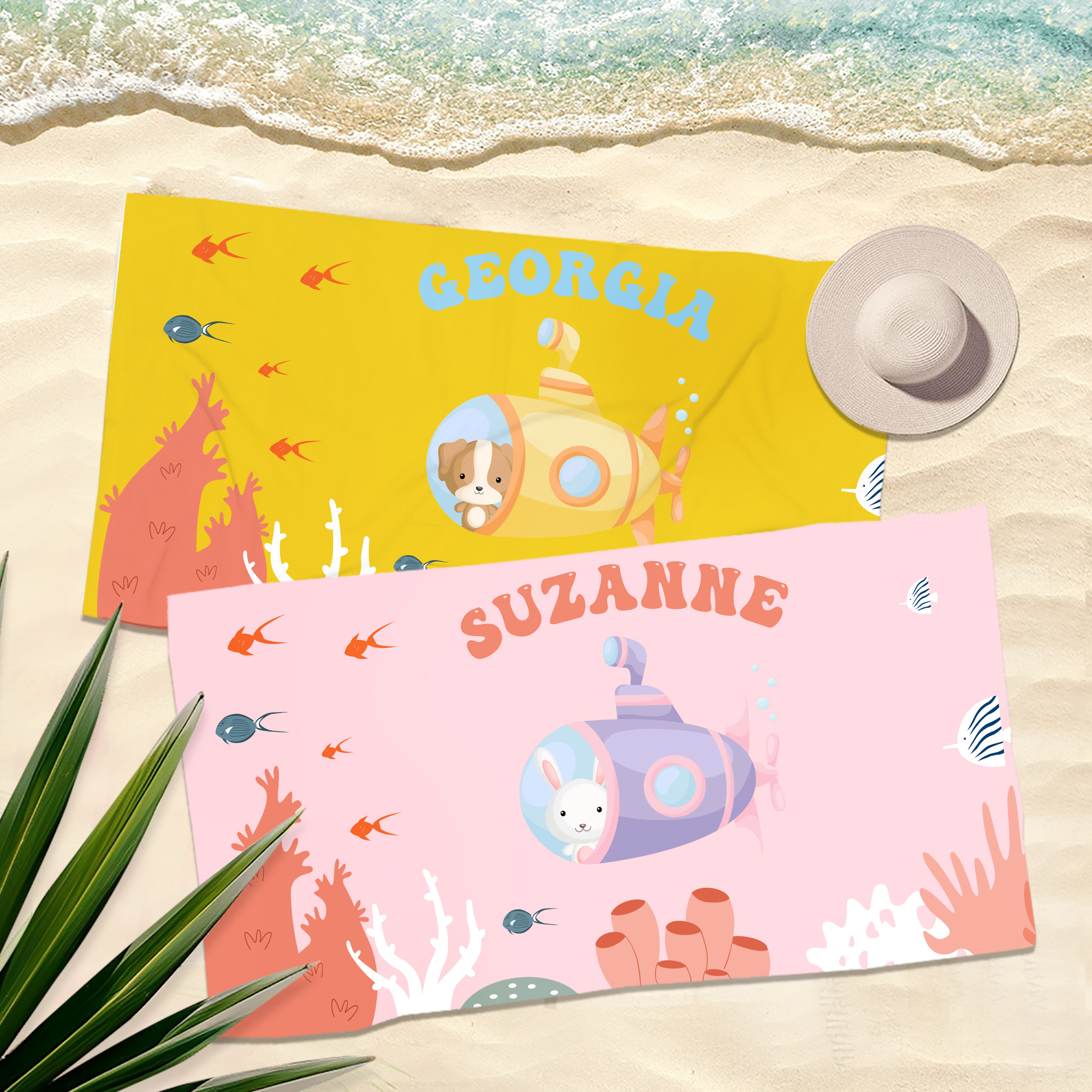 Serviette de Plage Personnalisée avec Nom et Motif d'Animal Thème Plongeur Accessoire à Schage Rapide Cadeau Anniversaire pour Enfants Famille