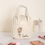 Personalisierte Tragbare Geburtsblume PU-Leder Kosmetiktasche mit Namen Mehreren Fächern Reise Urlaub Zubehör Geburtstag Geschenk für Damen Mädchen