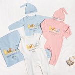 Personnalisé Classique Winnie l'Ourson 100% coton Chapeau Romper Couverture avec nom et boîte cadeau Cadeau de douche de bébé pour nouveau-né nouveaux parents