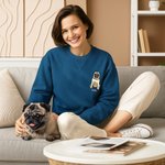 Personalised Multicolor Embroidered Dog Cat Pet Portrait Photo T-shirt Sweatshirt Hoodie with Name Birthday Holiday Gift for Family Friends Pet Lovers