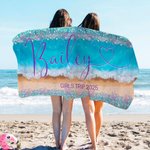 Toalla de playa de gran tamaño y secado rápido con purpurina personalizada con nombre y texto Regalo de vacaciones en la playa y fiesta en la piscina para mujer