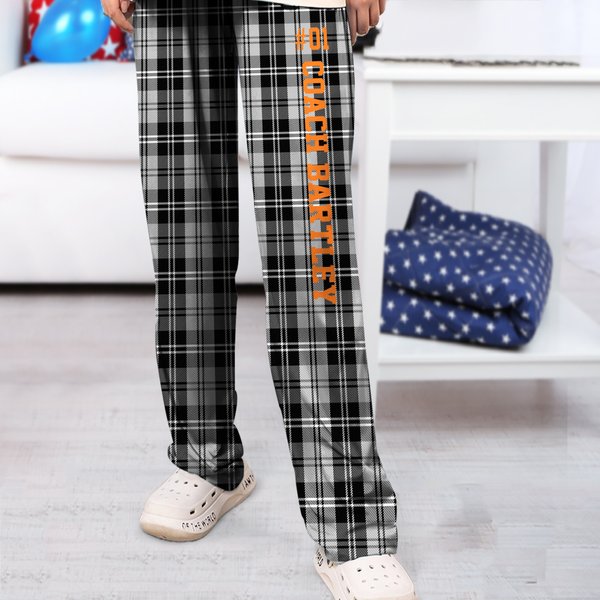 Personalized Plaid Soft Drawstring Flannel Pajama Pants with Name and Sports Number Anniversary Birthday Gift for Couples Sports Lovers