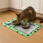 Personalized 3D Cartoon Cat Dog Paw Print Absorbent Pet Feeding Mat with Name Message and Waterproof Rubber Backing Birthday Gift for Pet Lovers